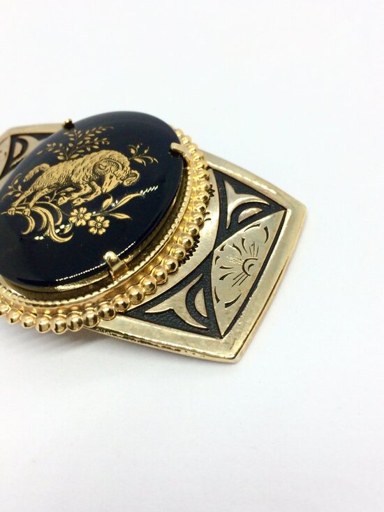 VINTAGE RAM BELT Buckle Aries Zodiac Black Gold Tone Enamel main image 6